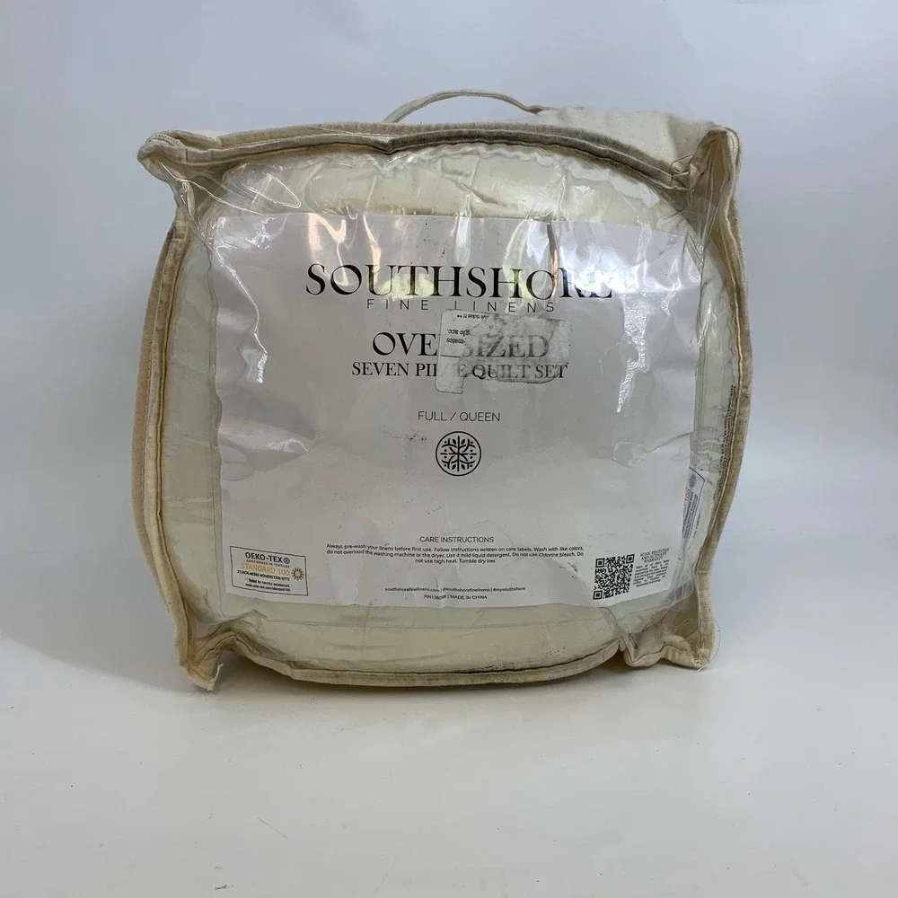 Southshore Fine Linens Oversized Seven Piece Quilt Set Full Queen Blue Medallion